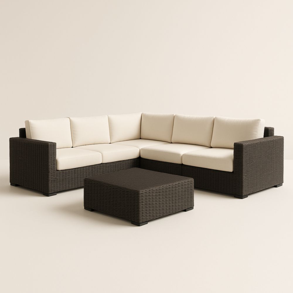 Ensemble de canapé d'angle en résine tressée avec coussins en polyester-Selorivta