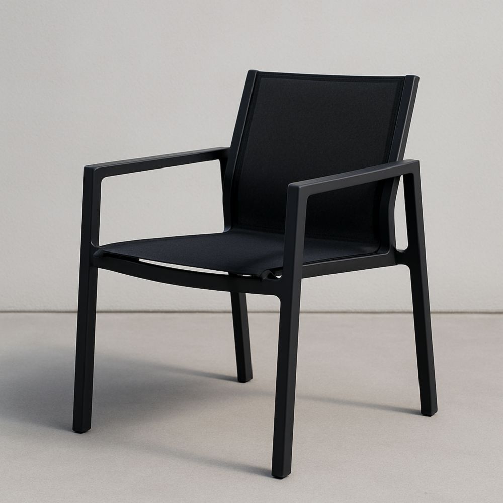 Chaise d'extérieur en aluminium noir avec accoudoirs-Selorivta