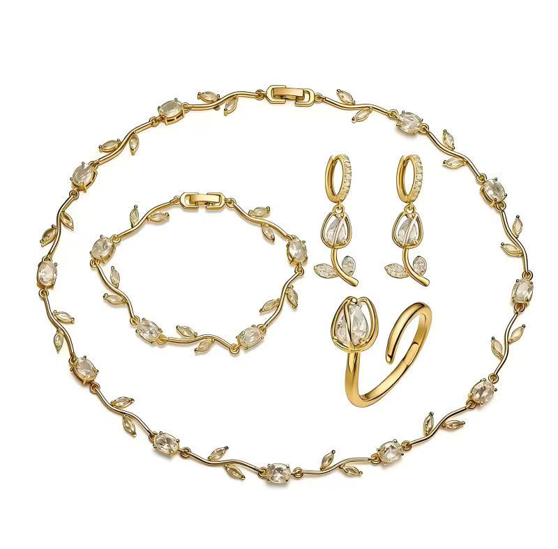 Aura Tulip ring, earrings, and necklace set