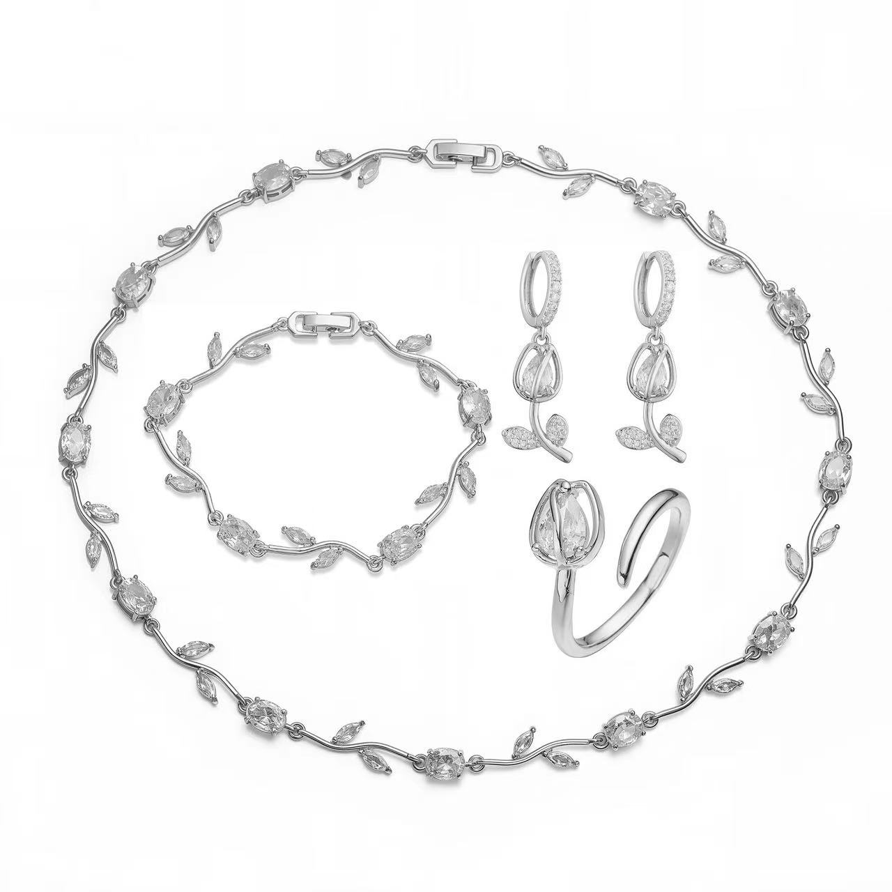 Aura Tulip ring, earrings, and necklace set