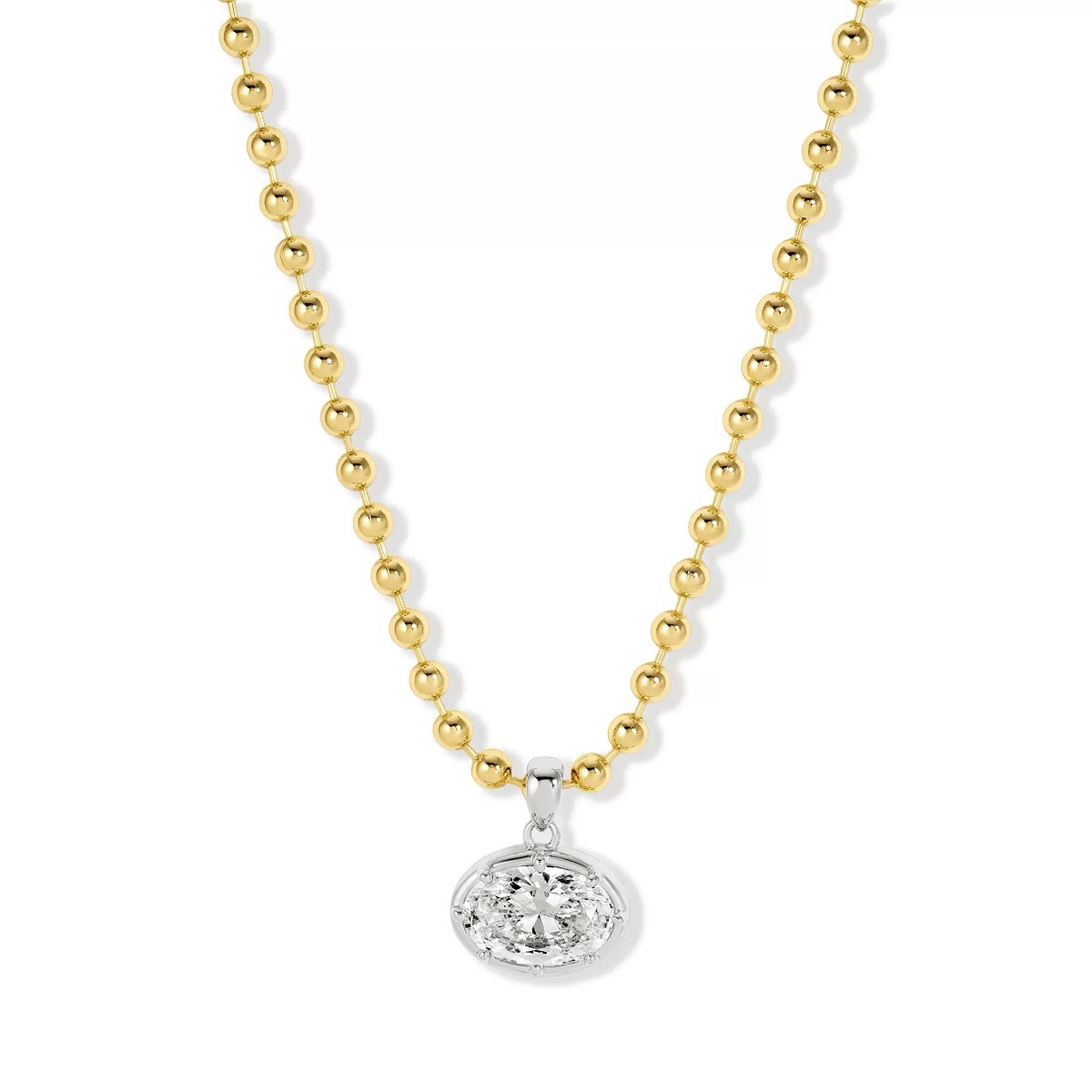 Hailey Bieber Style Oval CZ Beaded Ball Chain Necklace & Earrings Set