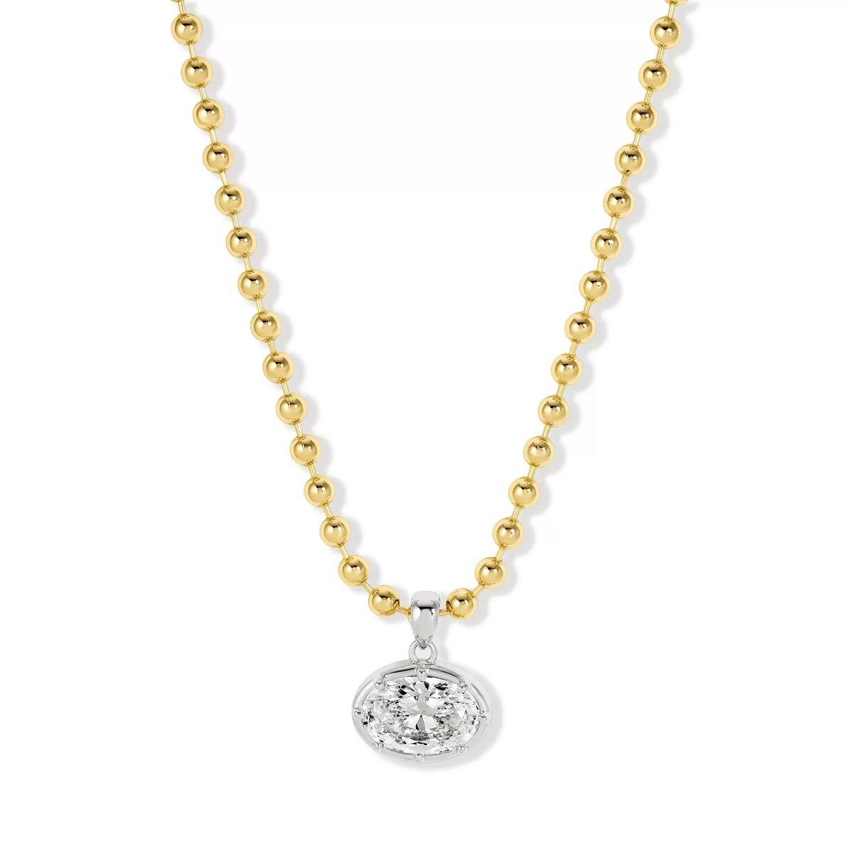 Hailey Bieber Style Oval CZ Beaded Ball Chain Necklace & Earrings Set
