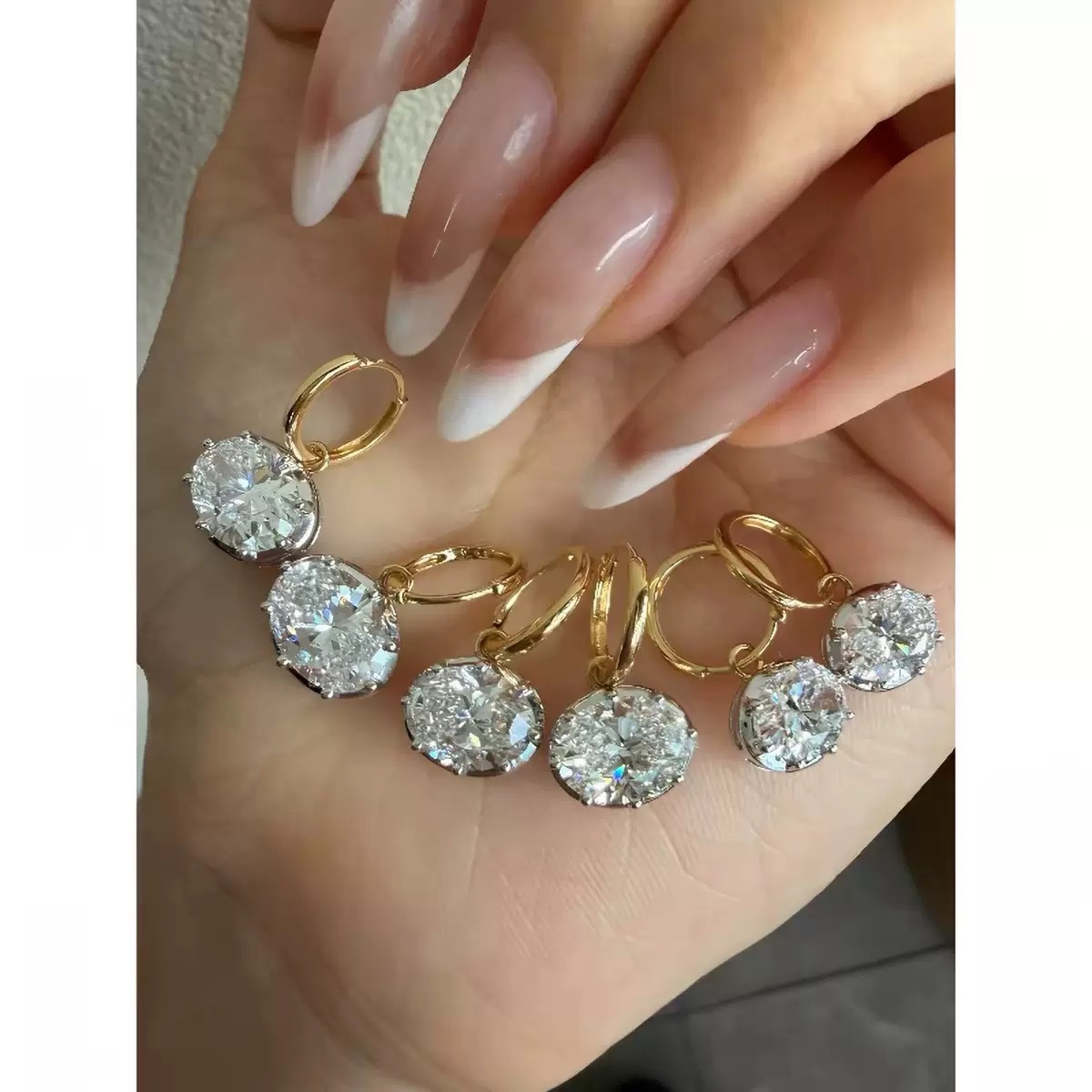 Hailey Bieber Style Oval CZ Beaded Ball Chain Necklace & Earrings Set