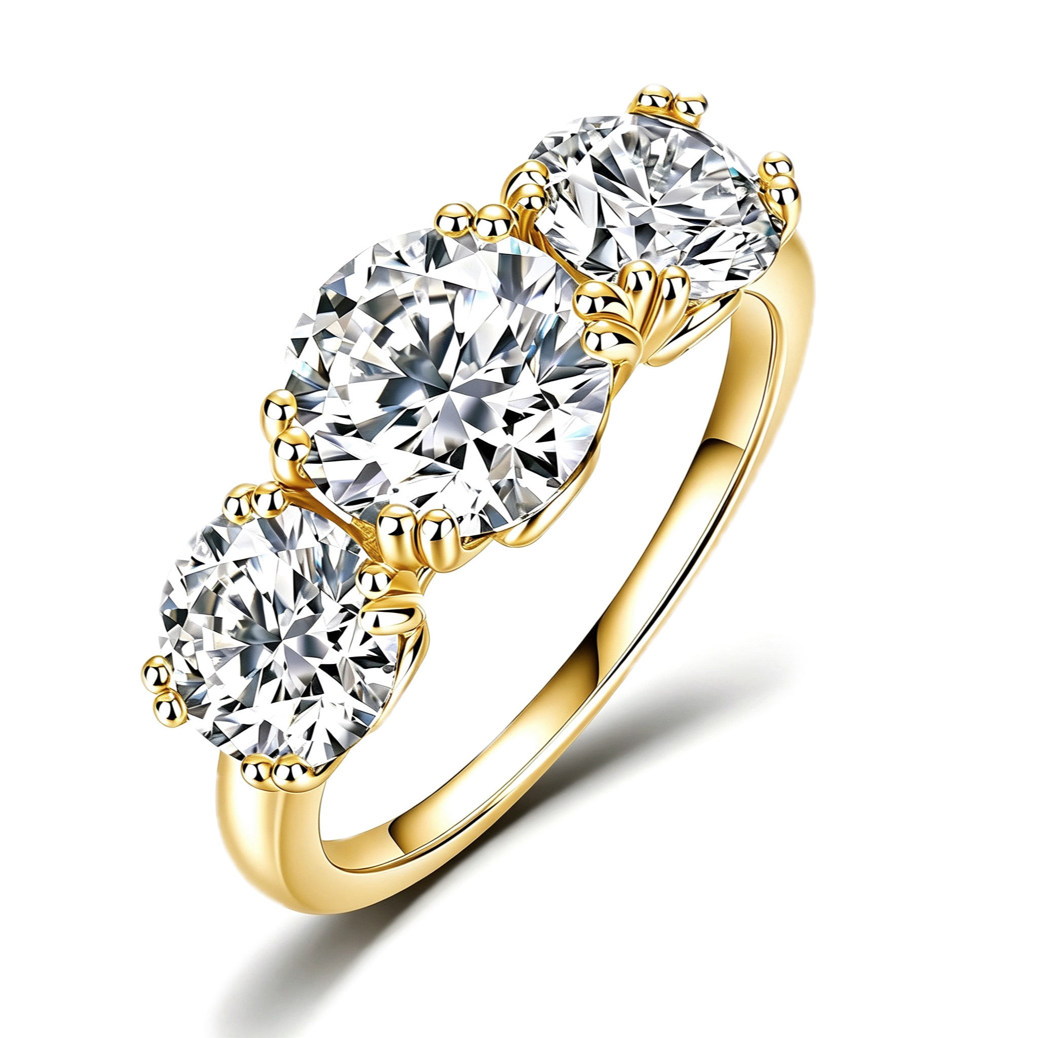Three Stone Round Moissanite Ring｜925 Sterling Silver