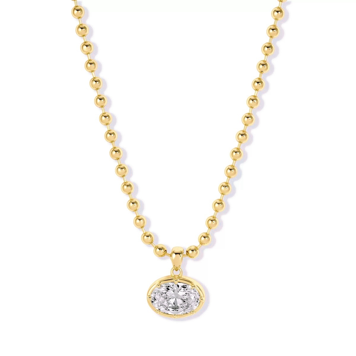 Hailey Bieber Style Oval CZ Beaded Ball Chain Necklace & Earrings Set