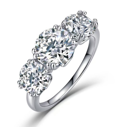 Three Stone Round Moissanite Ring｜925 Sterling Silver