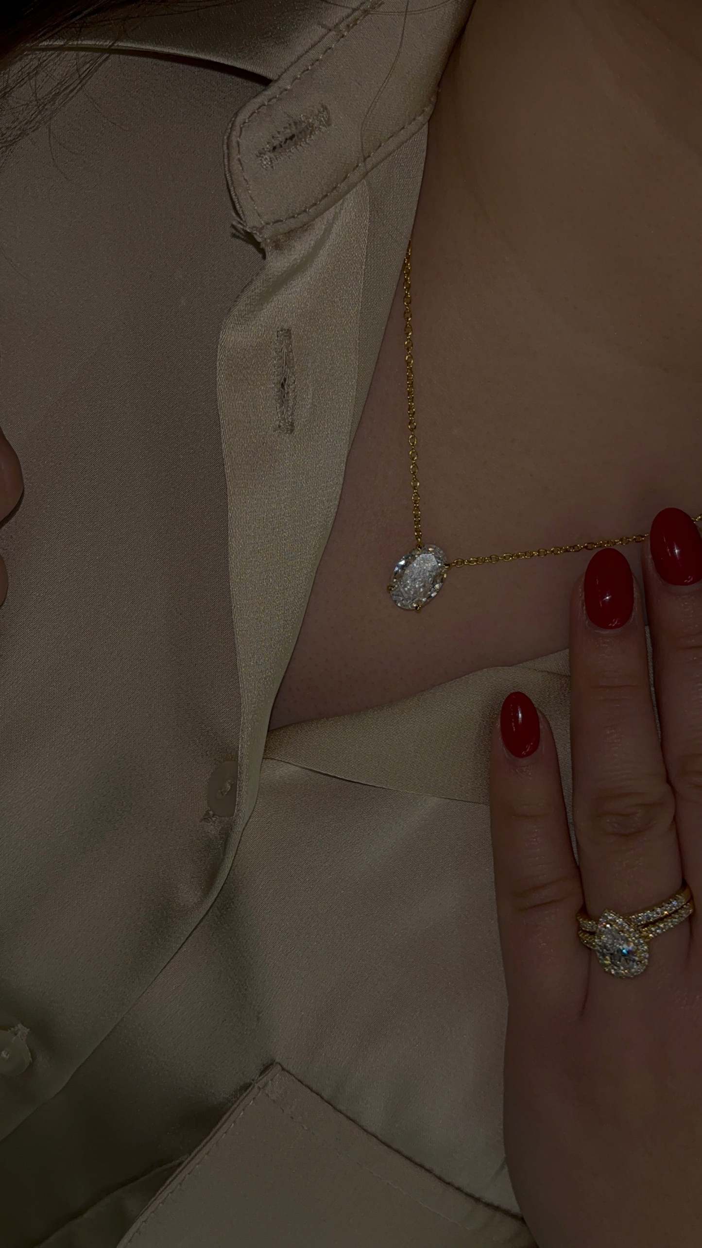 Oval Diamond Necklace | 925 Sterling Silver