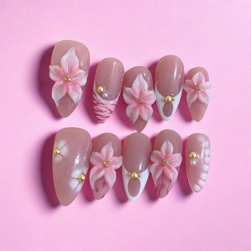 Baby Pink Sakura Nails