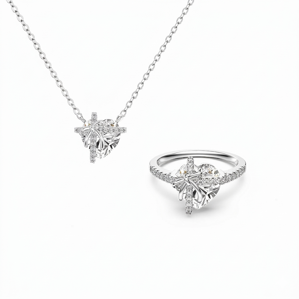 Lila Heart Promise Ring Necklace Set | 925 Sterling Silver