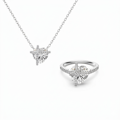 Lila Heart Promise Ring Necklace Set | 925 Sterling Silver