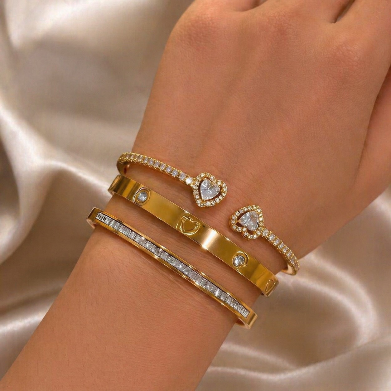 Heart Trio Bangle Set