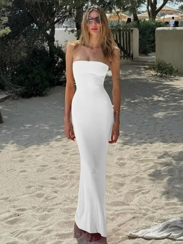 Women’s Strapless Lace-Up Backless Maxi Dress