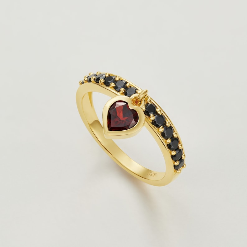Real Garnet Heart Charm Ring in Gold Vermeil - Valentine's Gift