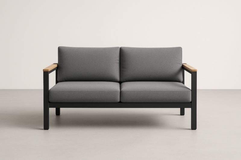 Divano a due posti in alluminio con imbottitura grigia 140x80x75 cm