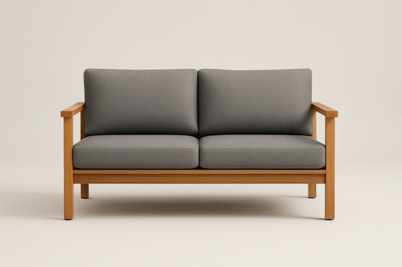 Divano a Due Posti in Legno con Cuscini Grigi