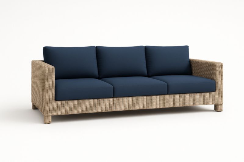 Divano 3 posti Rattan Sintetico Blu Poliestere 224cm