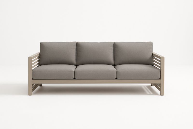 Divano tre posti in alluminio e tessuto grigio 210 cm