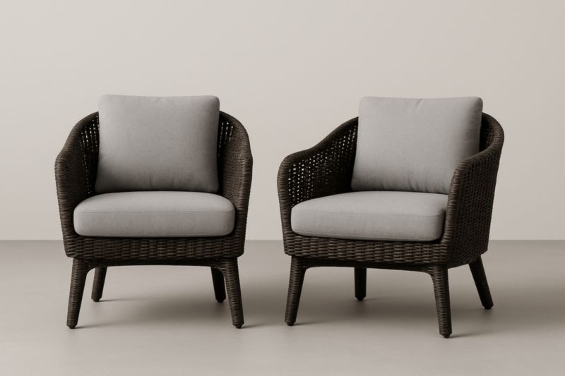 Set di 2 Poltrone in Rattan Sintetico Marrone con Cuscini in Poliestere Grigio