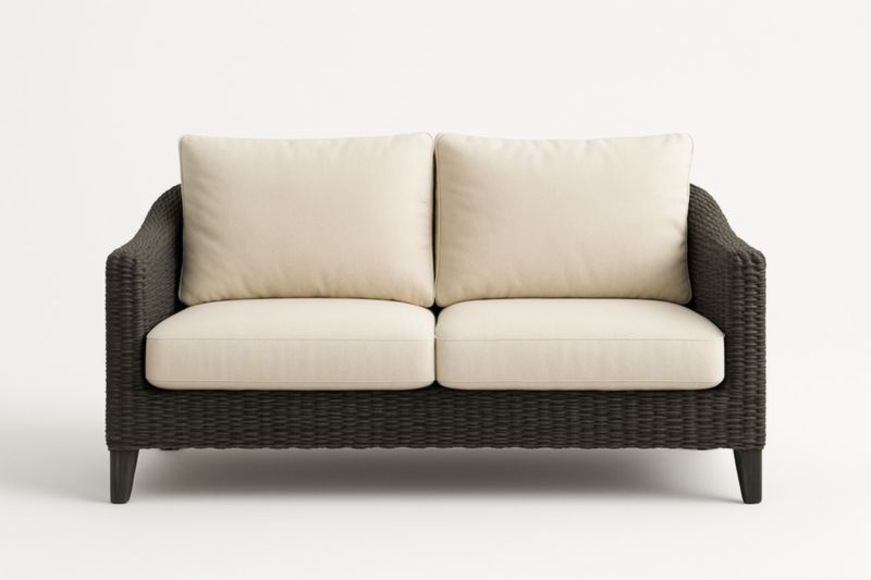 Divano due posti in rattan sintetico nero cuscini crema