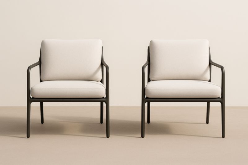 Set di 2 sedie in metallo e tessuto crema