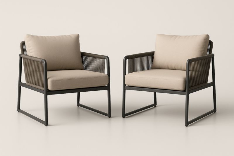 Set 2 Poltrone da Giardino Metallo Cuscini Beige