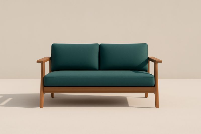 Divano a due posti in legno e tessuto verde 150cm
