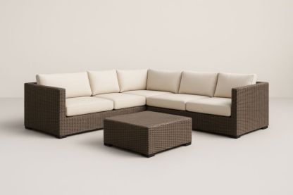 Set Divano Angolare in Rattan con Tavolino