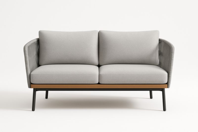 Divano Due Posti Grigio Poliestere Struttura Metallo