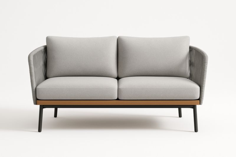 Divano Due Posti Grigio Poliestere Struttura Metallo