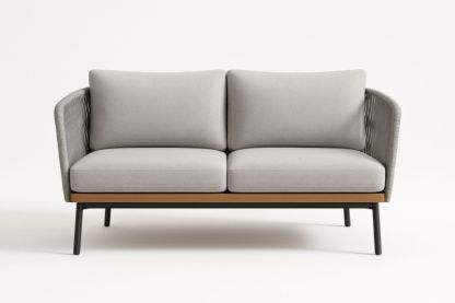 Divano Due Posti Grigio Poliestere Struttura Metallo