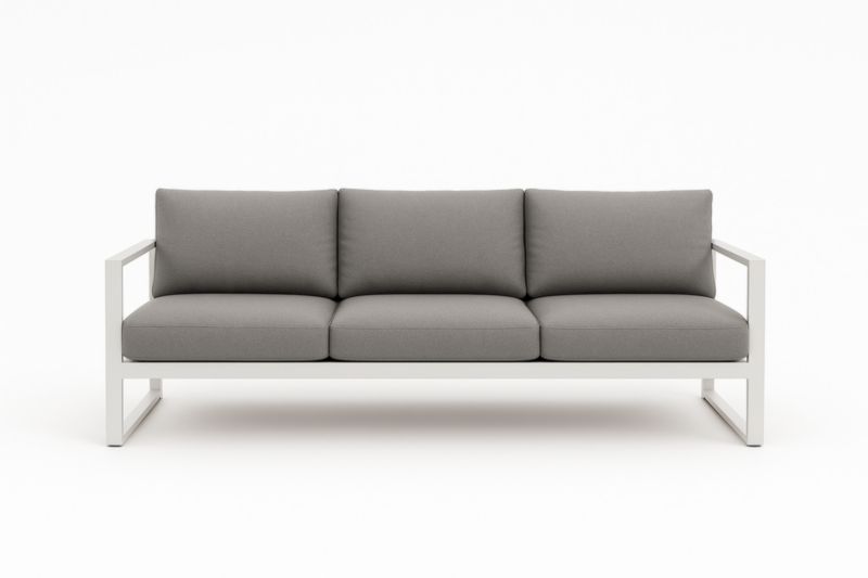 Divano a Tre Posti in Tessuto Poliestere Grigio con Struttura in Metallo