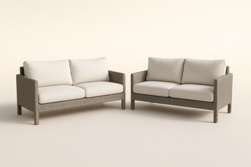 Set Divani Due Posti in Rattan Sintetico con Cuscini in Tessuto