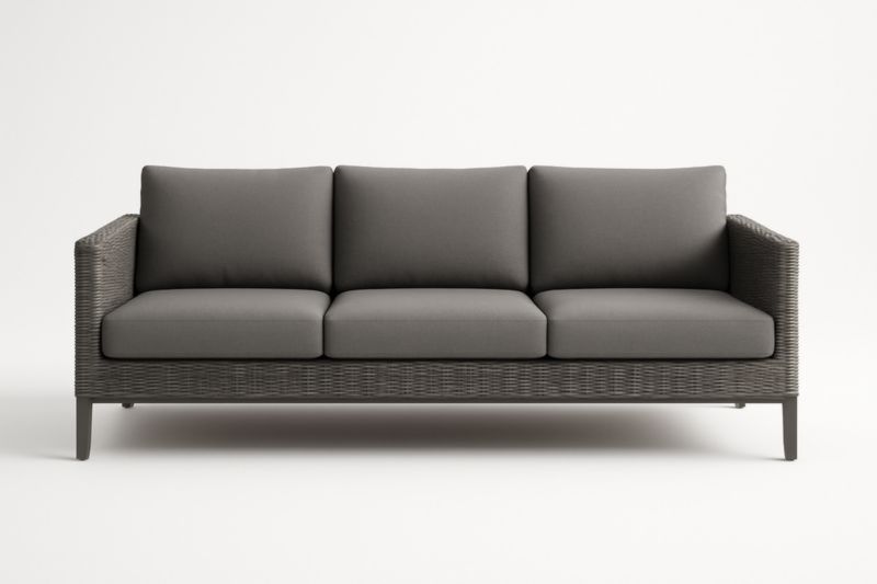 Divano in Rattan Sintetico Grigio con Struttura in Acciaio