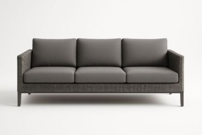 Divano in Rattan Sintetico Grigio con Struttura in Acciaio