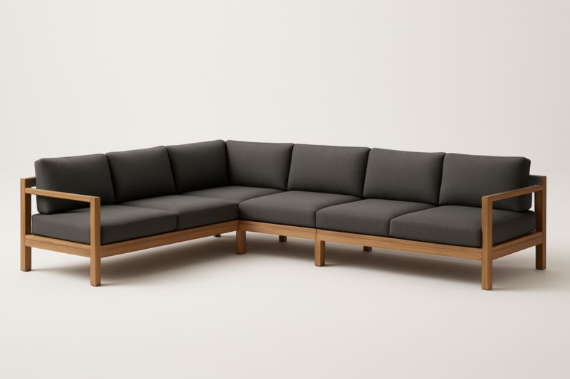 Divano Angolare in Legno con Cuscini Grigio Scuro