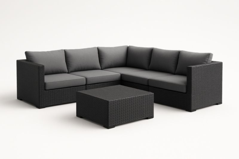 Set Divano Angolare Modulare in Rattan Sintetico con Cuscini Grigi