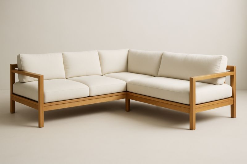 Divano angolare in legno e tessuto crema 240x240 cm