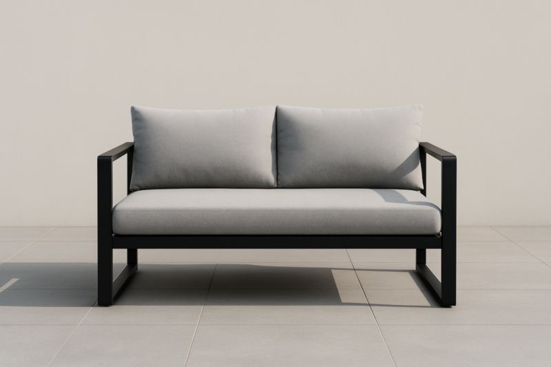 Divano da Giardino in Alluminio 2 Posti Grigio con Cuscini Rimovibili