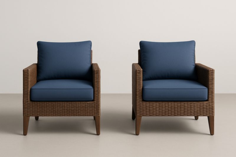 Set di 2 Poltrone in Rattan con Cuscini Blu