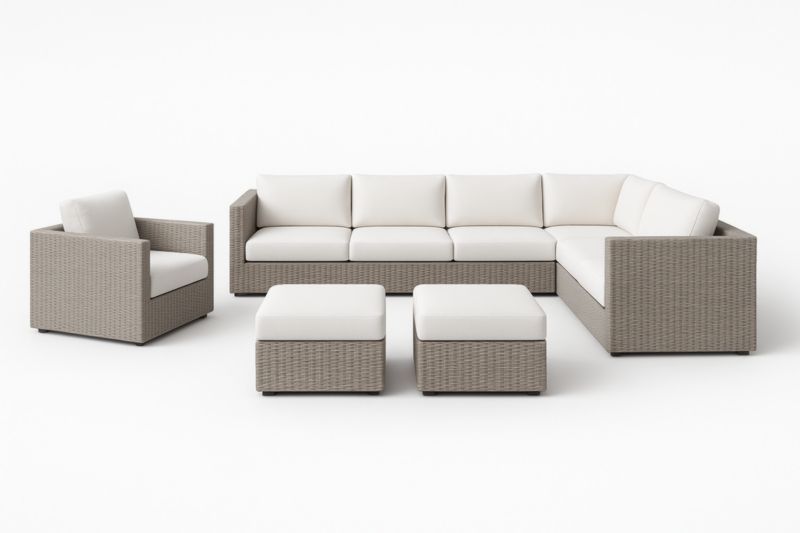 Set Divano da Esterno in Rattan Sintetico Beige con Cuscini Crema