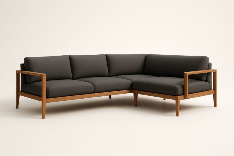 Divano angolare in legno e tessuto grigio 300x200x85 cm