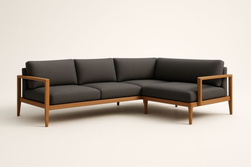 Divano angolare in legno e tessuto grigio 300x200x85 cm