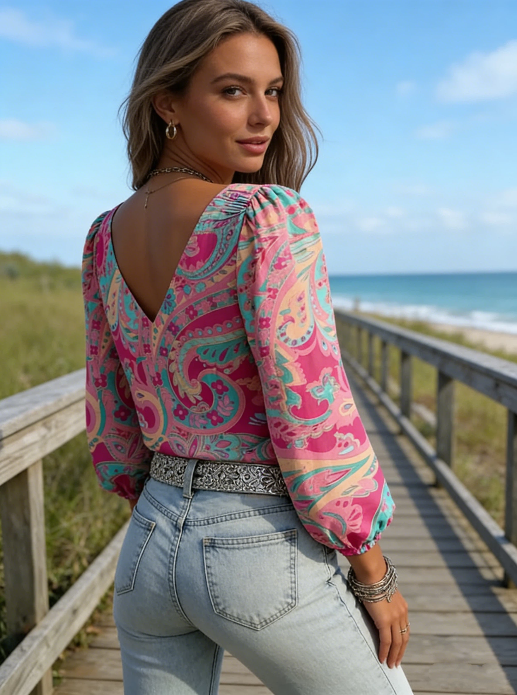 Women's Floral Paisley Pattern Fashion Casual Blouse