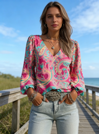 Women's Floral Paisley Pattern Fashion Casual Blouse