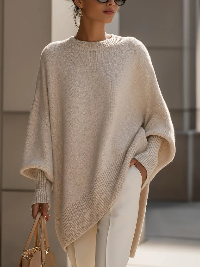 Women’s Oversized Wool Blend Knit Poncho Sweater