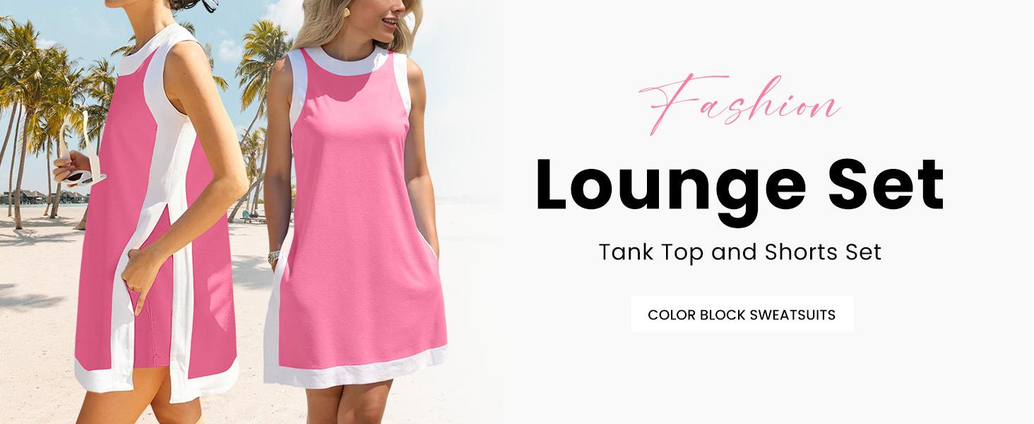 Yeokou Women's 2 Piece Outfits Sets Casual Color Block Crewneck Short Sleeveless Pullover Tops Matching Shorts with Pockets Womenswear Lightweight, Women's Clothes, 2 Piece Sets Yeokou Women's 2 Piece Outfits Sets Casual Color Block Crewneck Short Sleeveless Pullover Tops Matching Shorts with Pockets Womenswear Lightweight, Women's Clothes, 2 Piece Sets