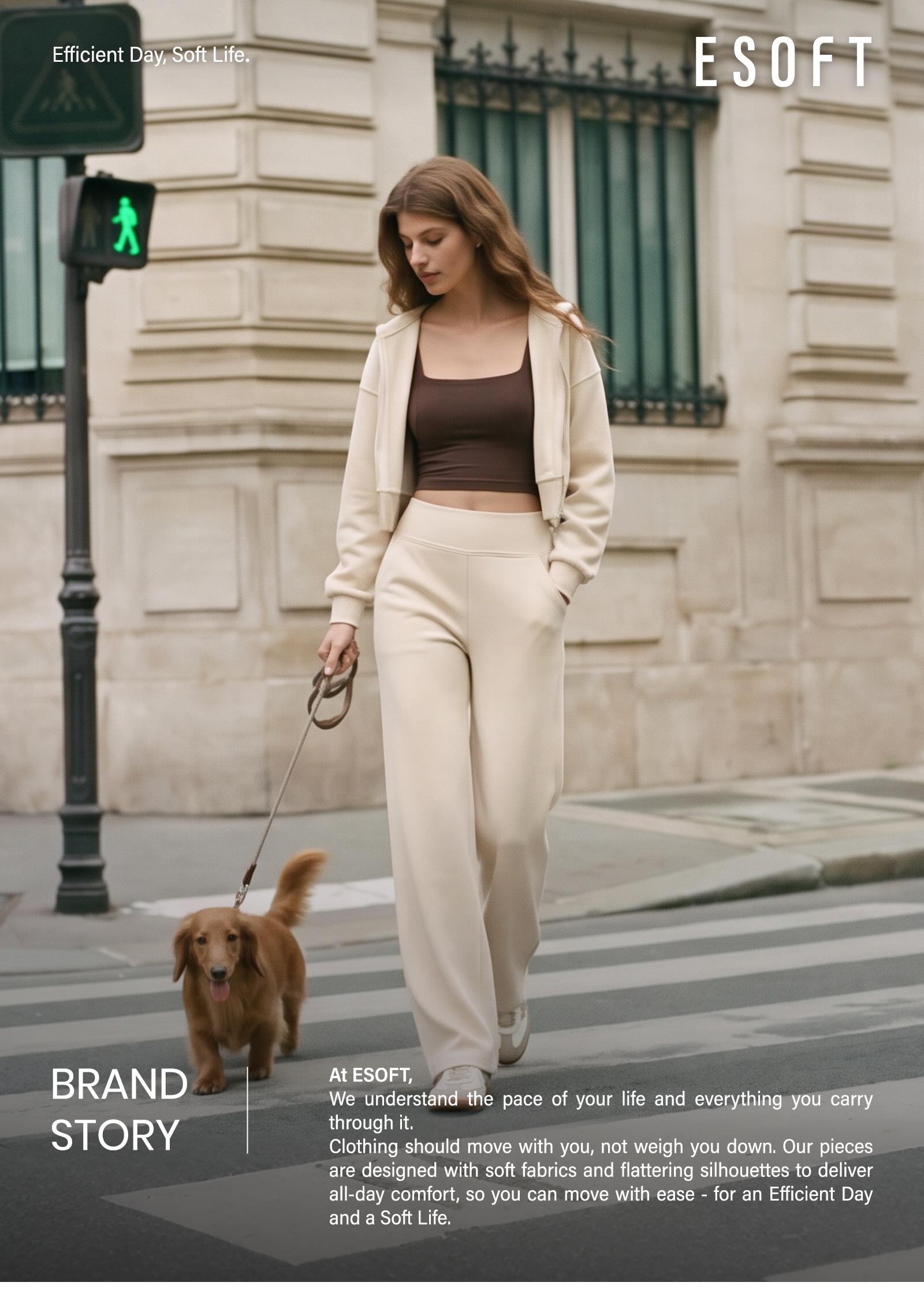 ESOFT Wide Leg Casual Pants, Women High-Waisted Yoga Pants with Pockets