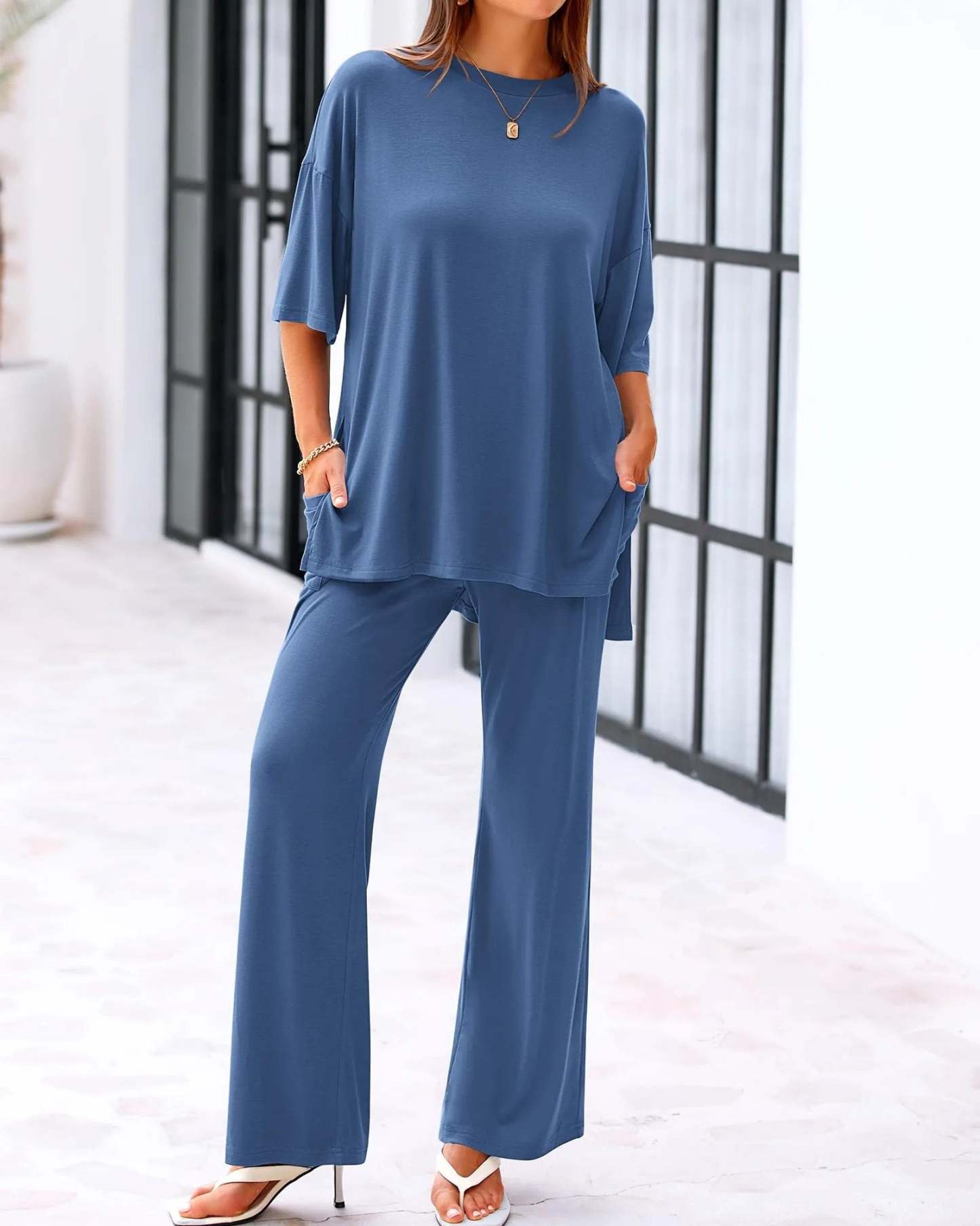 🔥🔥 50% OFF!Casual 2-Piece Loose Top & Wide-Leg Pants Set