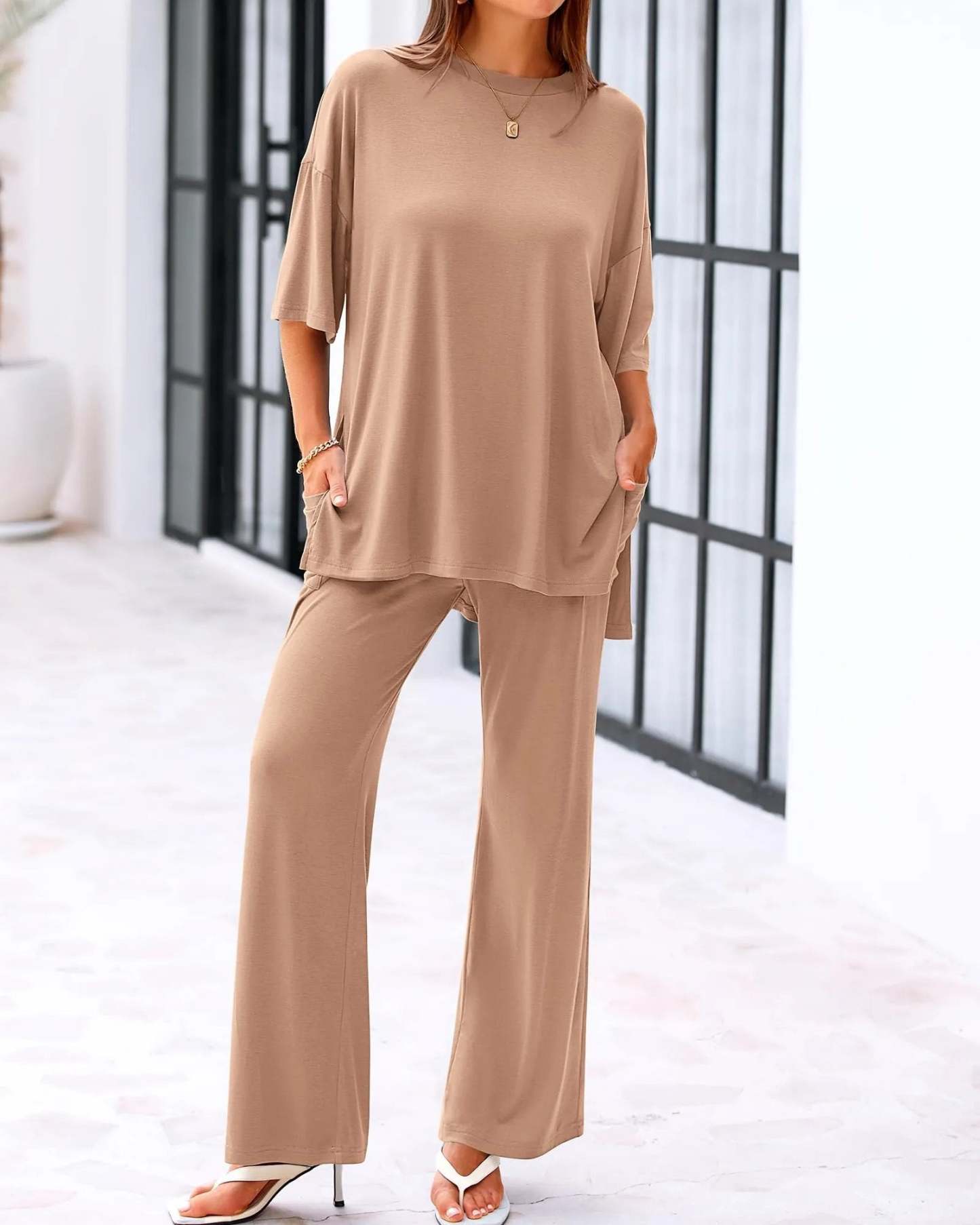 🔥🔥 50% OFF!Casual 2-Piece Loose Top & Wide-Leg Pants Set