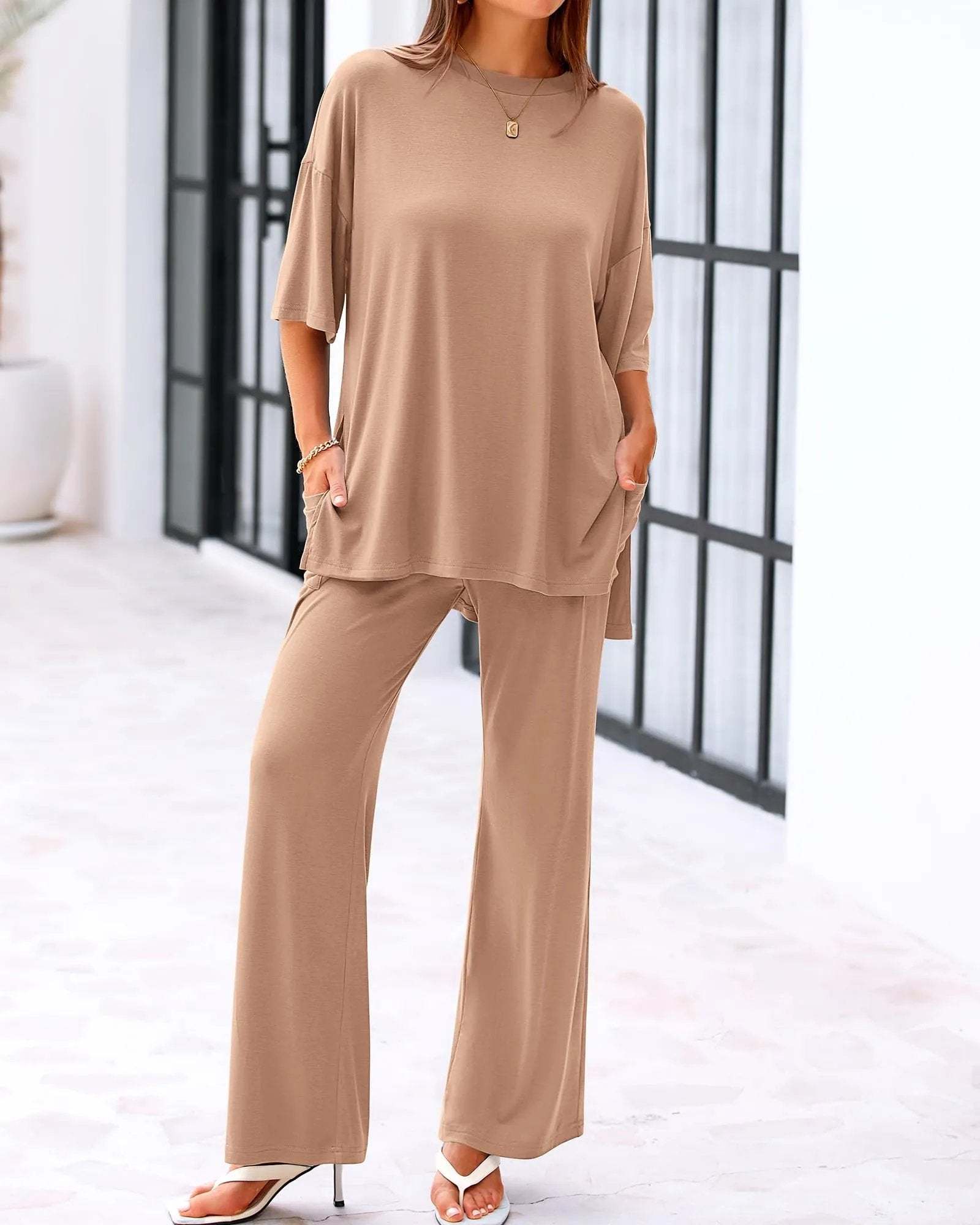 🔥🔥 50% OFF!Casual 2-Piece Loose Top & Wide-Leg Pants Set